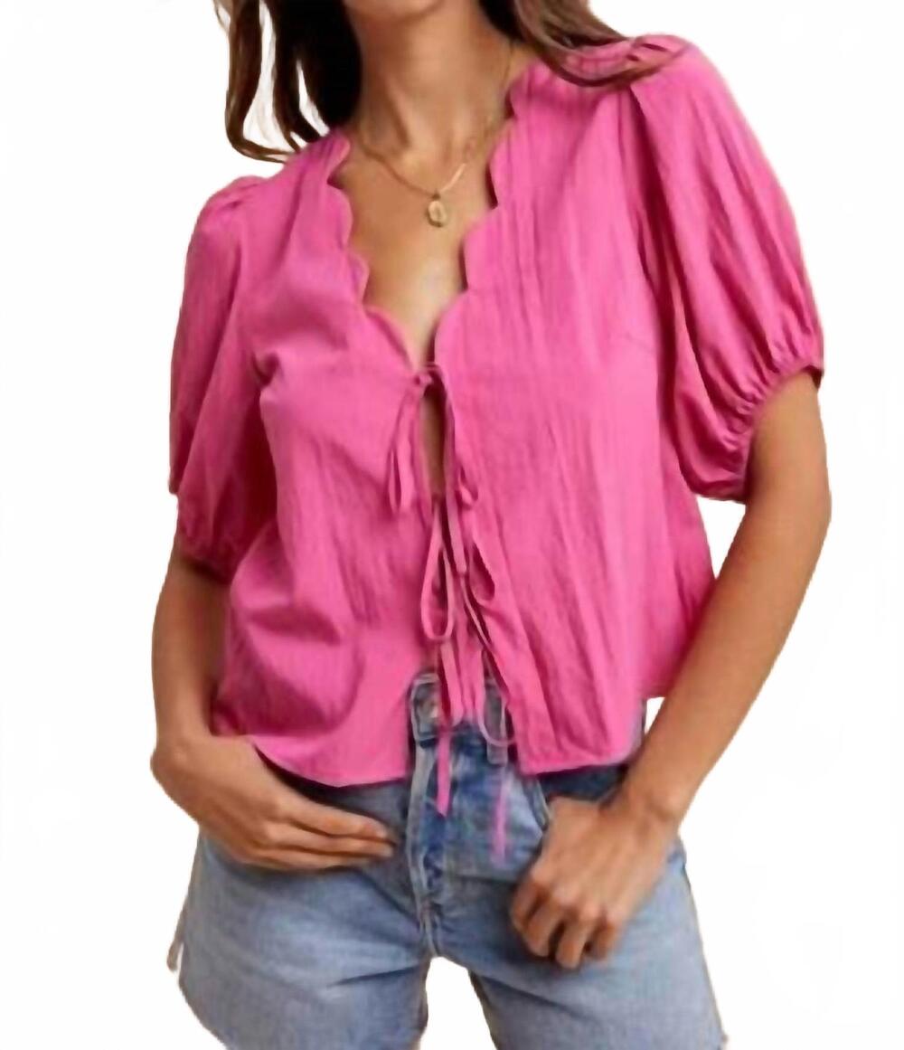 NEW ANNIEWEAR scallop detailed neck tie front blouse in pink